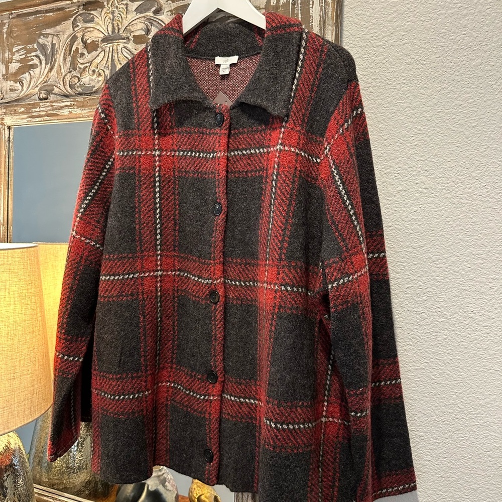 ☀️ New! J. JILL Plaid Sweater Cardigan Jacket - Picture 7 of 12